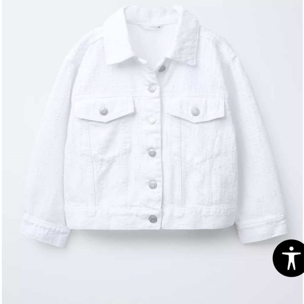 Zara Worn Effect White Denim Jean Jacket Womens Size Small